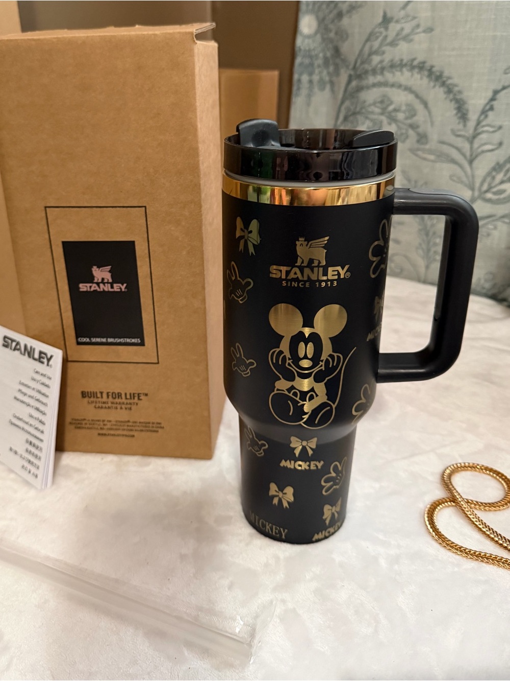 40oz Stanley tumbler cup black and gold Mickey
